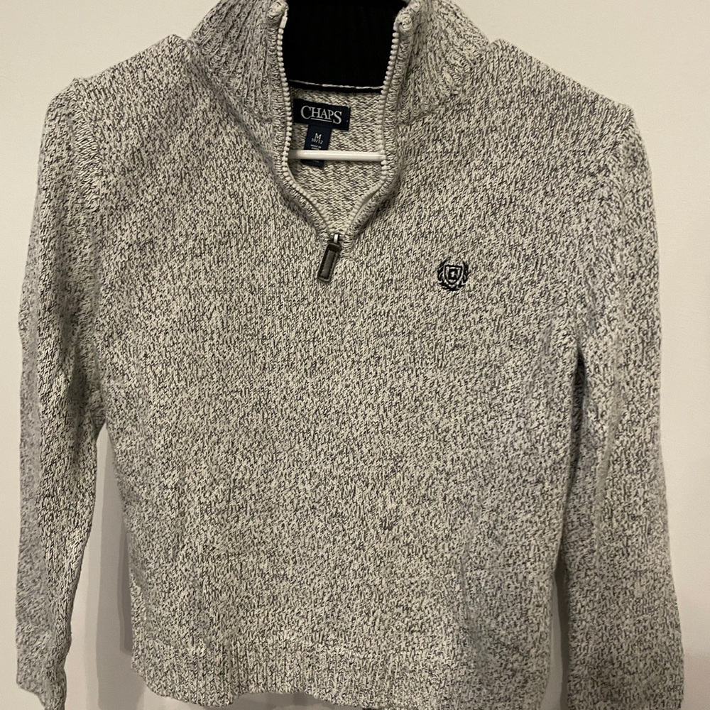 Chaps, gray half-zip sweater.